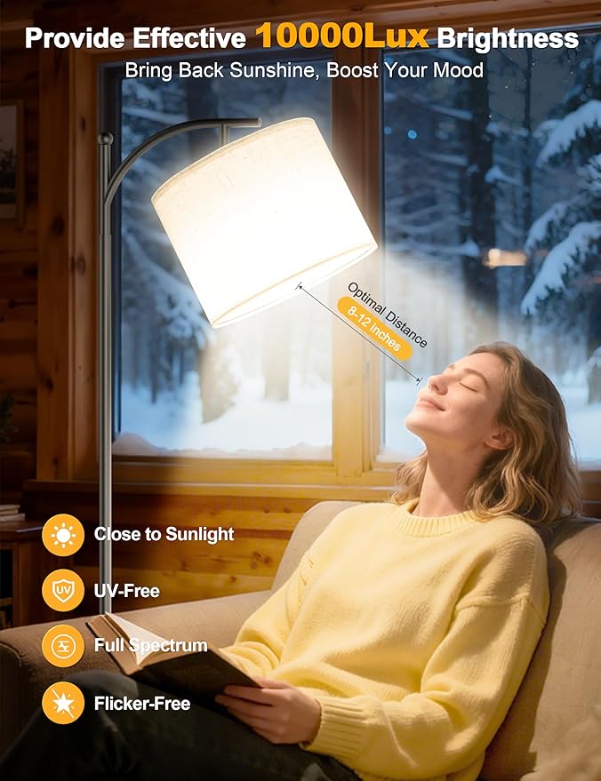 VOLISUN 10000 Lux Light Therapy Lamp, Sunlight Lamp with Magnetic Remote & Foot Switch, Adjustable Color/Brightness/Timer Happy Lamp, Full Spectrum LED Floor Lamp for Bedroom, Office, Reading