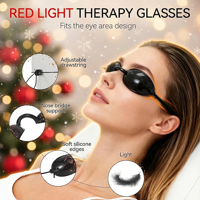 4 PCS Red Light Therapy Glasses, Half - clear Eyes Protection for Tanning Bed Goggles, Safety Glasses for Sunbathing & Laser Beauty Treatment, Black Wearing length adjustable Protective Goggles