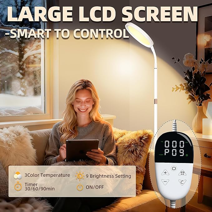 KingSom Light Therapy Lamp,11000 Lux UV-Free Happy Therapy Lamp, Full Spectum Sunlight Lamp with LCD Touch Remote, Height Adjustable Light Therapy Floor Lamp with 9 Brightness & 3 Color Temperatures