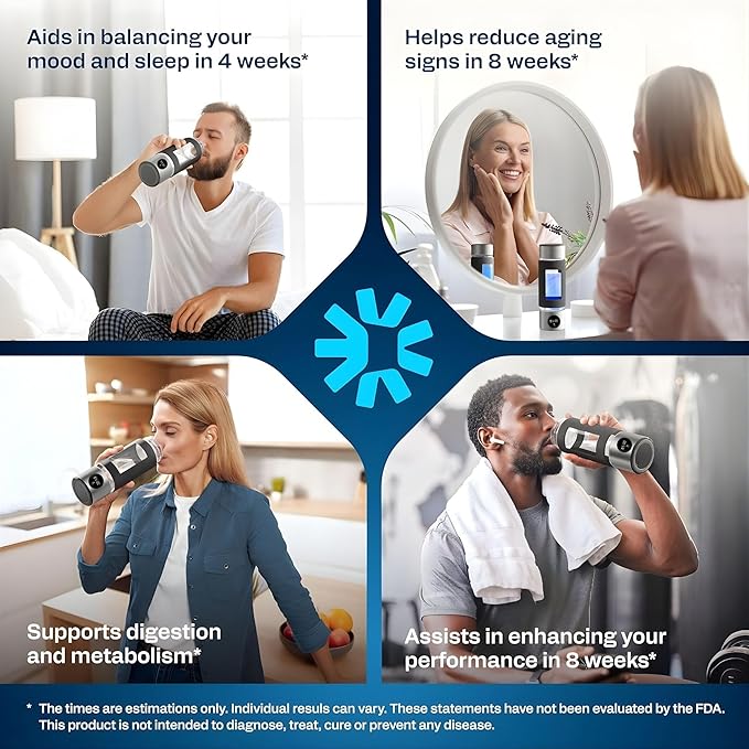 Hydrogen Water Bottle | 16.2 oz (480 ml) Hydrogen Water Generator | 6000 PPB Hydrogenator Machine | SPE/PEM Ionizer Generator (Silver)