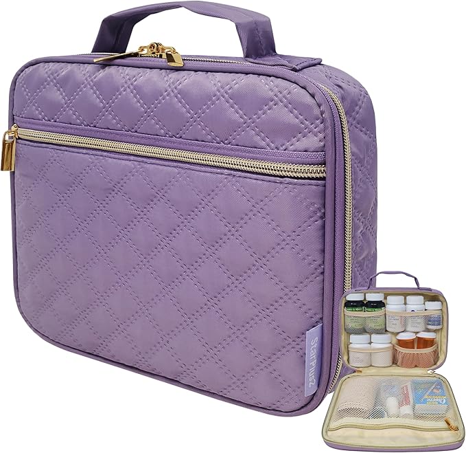 Large Travel Pill Bottle Organizer, Slim Medicine Bag, Carrier for Medications and Medical Supplies - Purple Ultrasonic