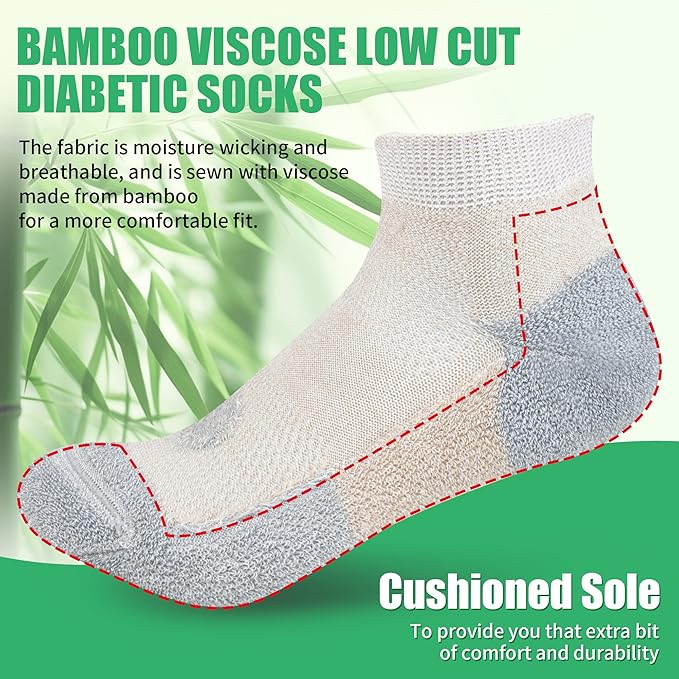 Diabetic Socks for Men,4 & 6 Pairs Low Cut Bamboo Viscose Wide Mens Diabetic Socks Size 9-11 10-13