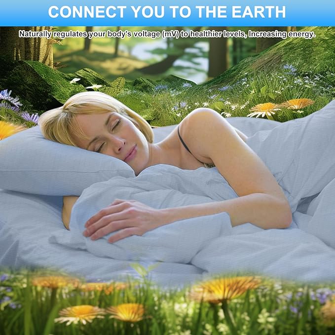 Grounding Sheets for Earthing Twin XL Size, Fitted Earthing Sheets Grounding Fitted Sheet for Improving Sleep, Better Working and Help with Anxiety, Organic Cotton & Silver Fiber, Blue