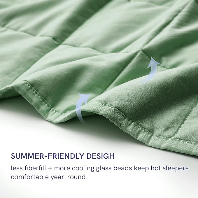 YnM Weighted Blanket,Heavy 100 Percent Oeko-Tex Certified Cotton Material, Bed Blanket for One Person of 240lbs, Ideal for Queen/King Bed (60x80 Inches, 25 Pounds, Sprout Green)