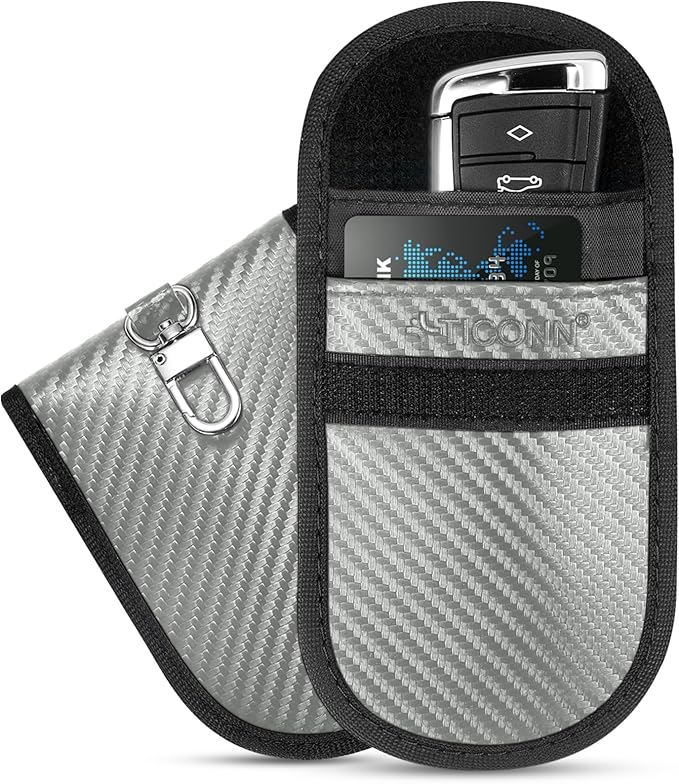 TICONN 2PK Faraday Bags for Car Keys Fob, 3.25"X4.75" Faraday Cage Protector, Car RFID Signal Blocking, Anti-Theft Pouch Anti-Hacking Case Blocker (Grey, S)