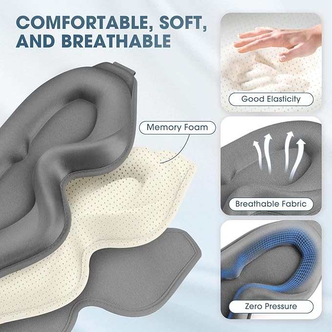 Sleep Mask | 99% Fully Block Out Light Eye Sleep Mask | Long Lash Extension | 3D Deep Contoured Eyes Cover Zero Pressure | Adjustable Straps | Sleep Travel Home Nap Rest Women Men (Grey)