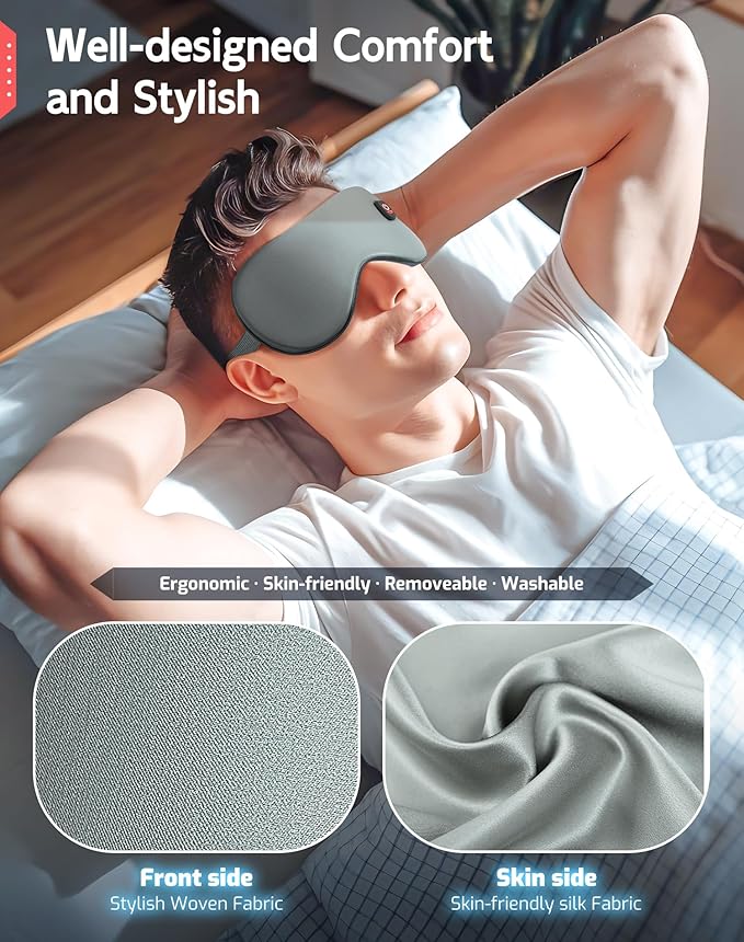 Heated Eye Mask-Cordless Warm Eye Compress Heated Eye Mask for Dry Eyes, Blepharitis,Light Blocking Heat Eye Mask for Men Women, Electric Warm Eye Mask for Airplane Sleeping for Travel (Gray)