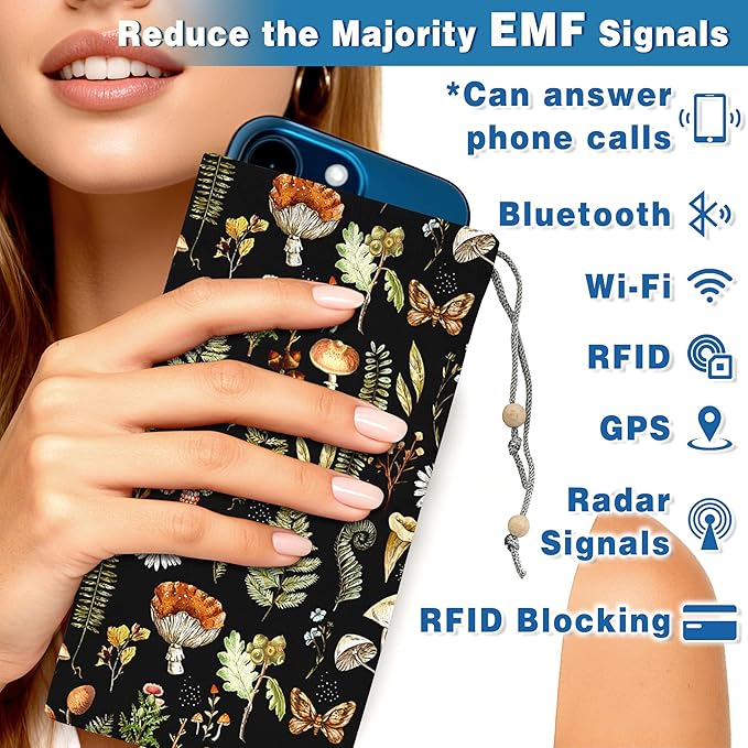 EMF Shield Sleeve for Cell Phone Reduce Signal Anti-EMP Pouch Against Radiation, EMF, 5G, RFID Blocking 4x8 Inch Plants Phone Sleeve Bags
