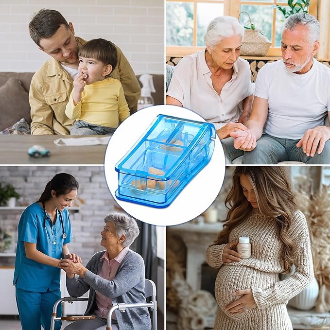 Pill Cutter - V- Grip Pill Crusher and Cutter for Vitamins, Big & Small Pills, and Medication - Transparent Pill Splitter with Pill Holder Case to Split (Bulk Case Pack of 100)