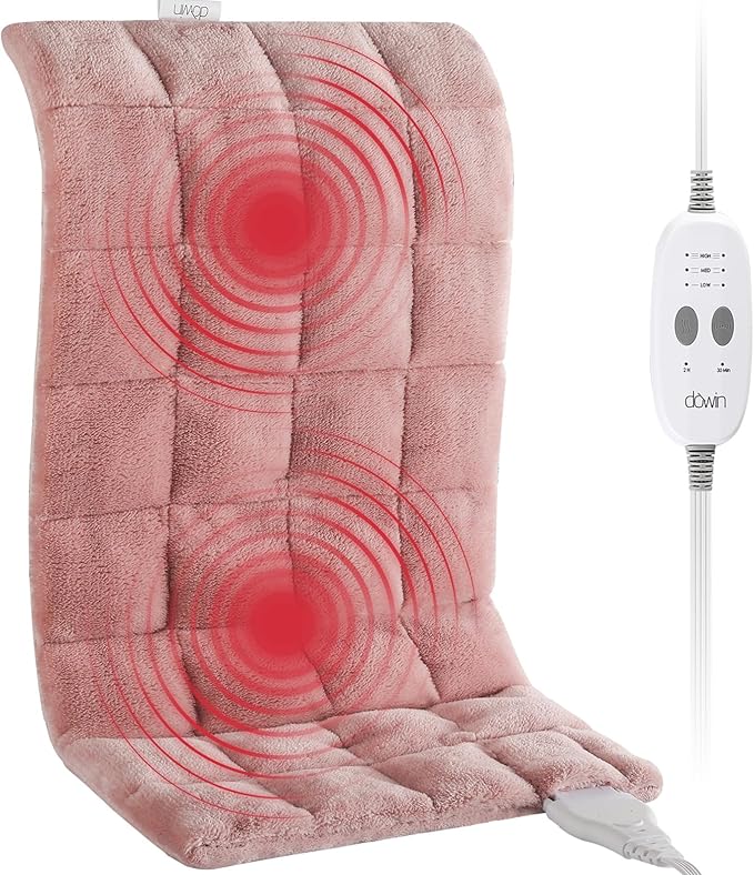Massaging Heating Pad for Back Pain Relief,12"x24" Weighted Heating Pads for Neck/Shoulder/Leg with Massager 2.86Lbs,3 Heat Levels,3 Vibration Settings,(Pink)