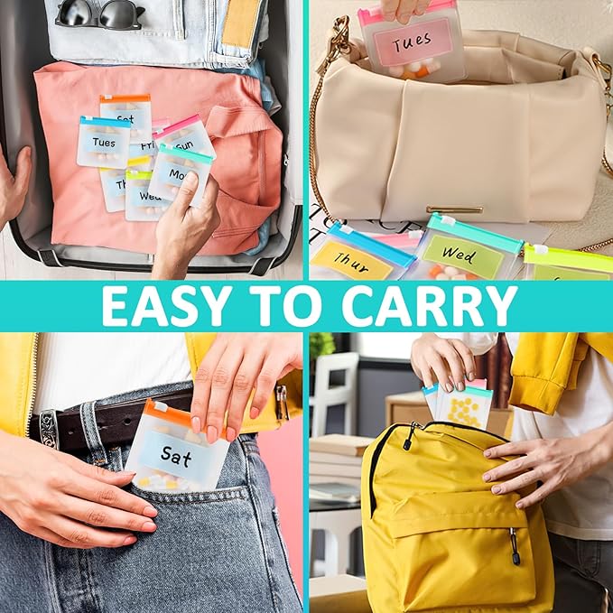 MARFOREVER 25 PCS Pill Pouch Bags Reusable Medicine Organizer Travel Pill Container Storage Pill Case with Slide Lock 14 pcs Plastic Pill Bags 10 pcs Sheets Labels and A Marker