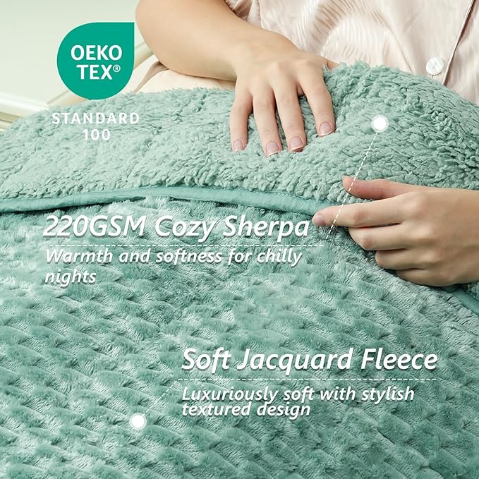 Mr. Sandman Weighted Blankets for Adults Queen Size 15lbs, Warm Sherpa Fleece Throw Blanket for Sleep and Calm, Soft Cozy Heavy Bed Blanket with Jacquard Flannel, 60 x 80 Inches, Green