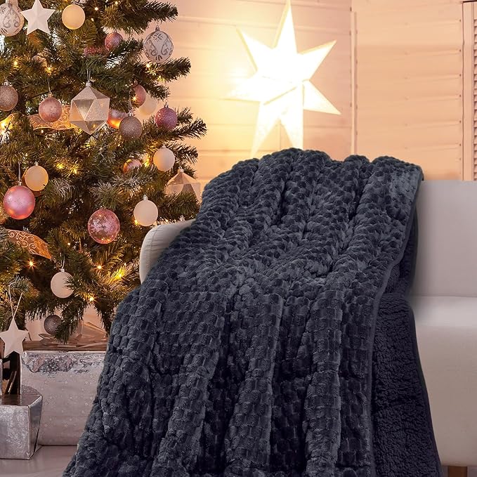 Drewin Weighted Blanket for Adults Queen Size 15lbs, Soft Cozy Turtleback Sherpa Weighted Blankets for Sleeping and Calming, Thick Bed Blanket for Couch Bed, 60 x 80 inches, Dark Grey