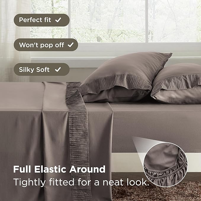 Bedsure Twin Sheets Set - 3 Pieces Soft Twin Bed Sheets - Breathable & Cooling - Hotel Luxury - Easy Care Polyester Microfiber Bedding for Women, Men, Taupe