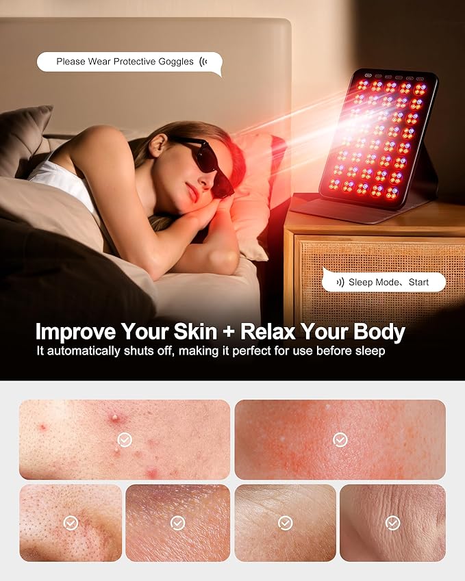 Red Light Therapy for Face 6 Modes, Portable Red Light Therapy Panel with Protective Goggles and Timer, Infrared Red Light Therapy for Body Care, Brown