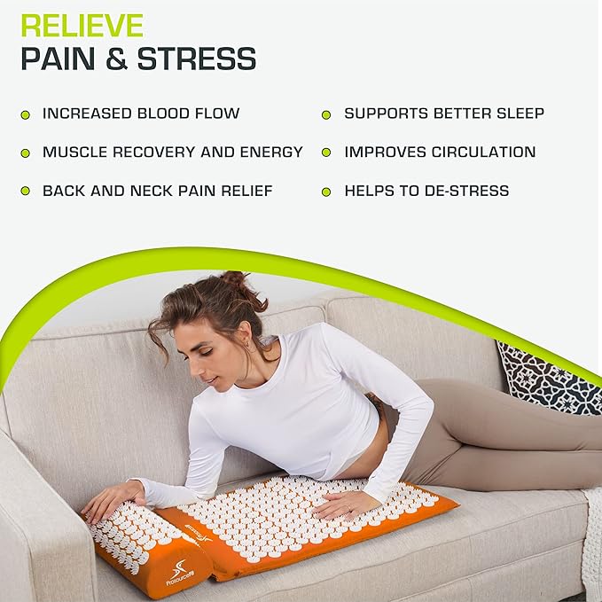 ProsourceFit Acupressure Mat and Pillow Set for Back/Neck Pain Relief and Muscle Relaxation
