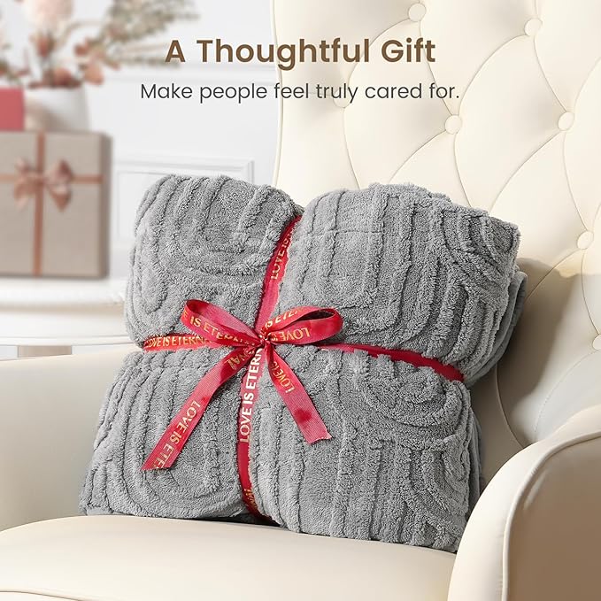 Sherpa Fleece Adult Weighted Blanket Great for Sleep, 15 lbs Dual Sided Soft Fuzzy Heavy Blankets for Couch Bed Sofa, Cozy Warm Fluffy Arched Jacquard Throw for Winter (Grey, 60" x 80", 15 Pounds)