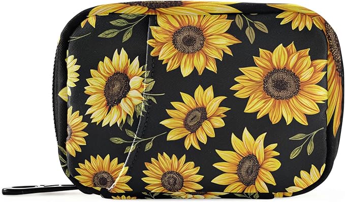 Kigai Sunflower Pill Case Weekly Pill Box Portable Travel Pill Bag Organizer with Zipper for Vitamins, Medication and Supplements
