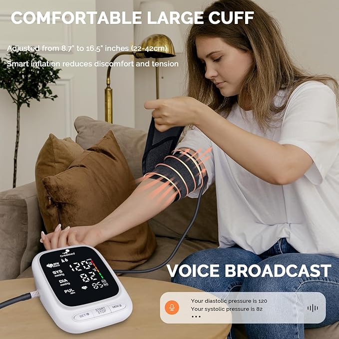 Blood Pressure Monitor Upper Arm Automatic Talking Blood Pressure Cuff, Rechargeable Blood Pressure Machine for Home Use Digital Led Display, Adjustable 8.7"-16.5" Large BP Cuff Dual User Model