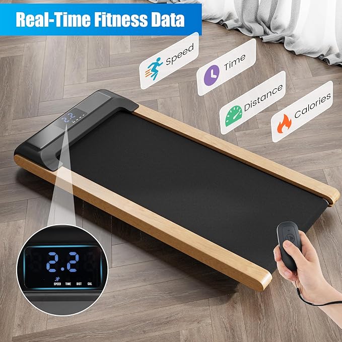 GYMAX Walking Pad, 2.25HP Under Desk Treadmill w/Smart App Control, LED Display & 7-Layer Running Belt, 0.6-3.8 MPH Compact Mini Treadmill for Office & Home, Portable Pad for Small Space