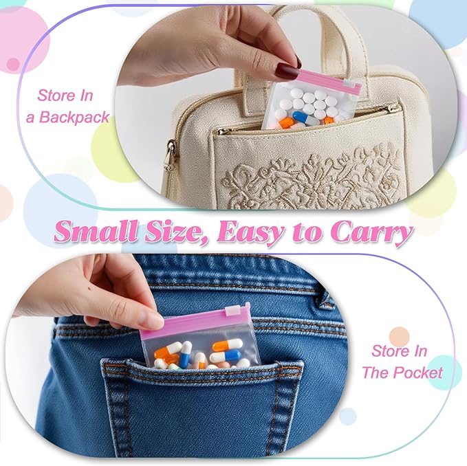 35 Pcs Pill Pouch Bags, Reusable Zippered Pill Pouch, Self Sealing Medicine Bag, Small Plastic Pills Bags with Slide Lock, Portable Pills Pouches for Travel Medicine Organizer(7 Colors)