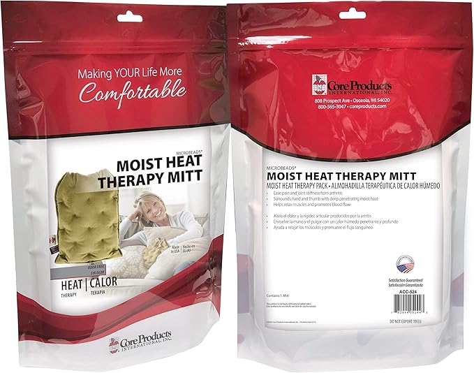 Core Products MicroBeads Moist Heat Therapy Warming Mitt for Arthritis Stiff Soreness and Trigger Finger, Natural Pain Relief for Small to Medium Size Hand (2-Pack)