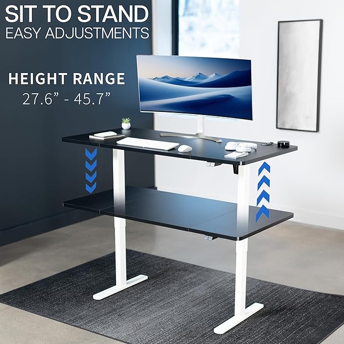 VIVO Electric Stand Up Desk Frame Workstation, Single Motor Ergonomic Standing Height Adjustable Base with Simple Controller, White, DESK-V100EW
