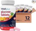 TRUEplus Glucose Tablets, Chewable, Tropical Fruit Flavor, 15g Fast-Acting Carbohydrates, Fat Free, Gluten Free, Raise Low Blood Sugar and Boost Energy, 50 Count, 12 Bottles
