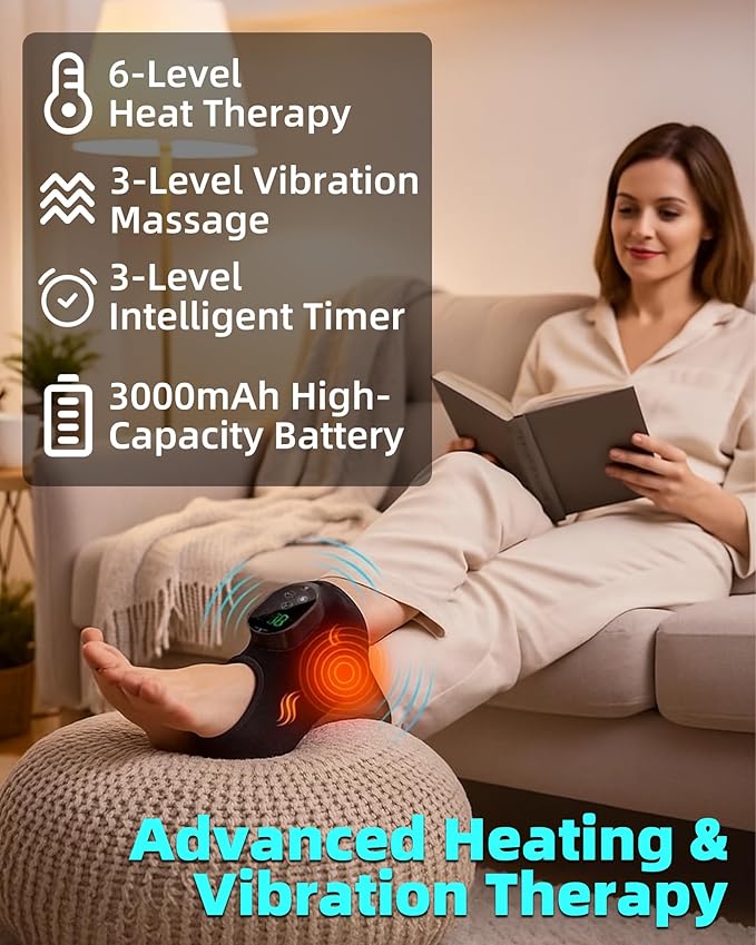 2in1 Foot and Ankle Massager with Heat and Vibration. Foot Renew. Cordless Ankle Massager for Circulation and Pain Relief, Suitable for Neuropathy and Muscle Fatigue. Gifts for Dad Mom Men Women（1pc）
