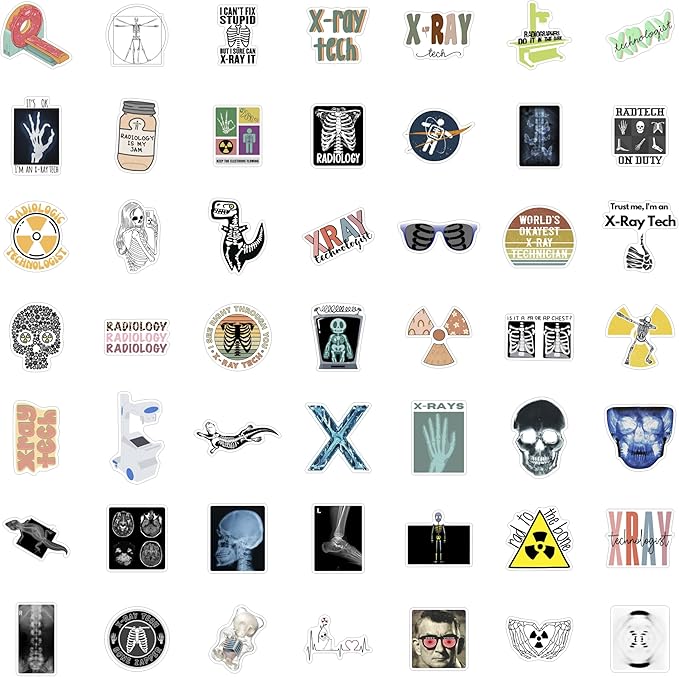 BulbaCraft 100Pcs Rad Tech Stickers, Radiology Stickers, Xray Tech Decals for Water Bottle and Laptop - Radiology Party Supplies & Decorations, Waterproof Vinyl Medical Decals, Gifts for Women & Men
