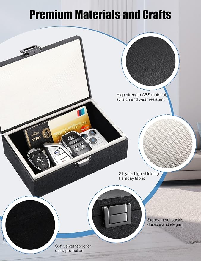 Faraday Box, RFID Key Fob Protector, 8.0" x 5.2" x 2.8" Anti-Theft Signal Blocking Shielding Cage with Faraday Pouch 2 Pack