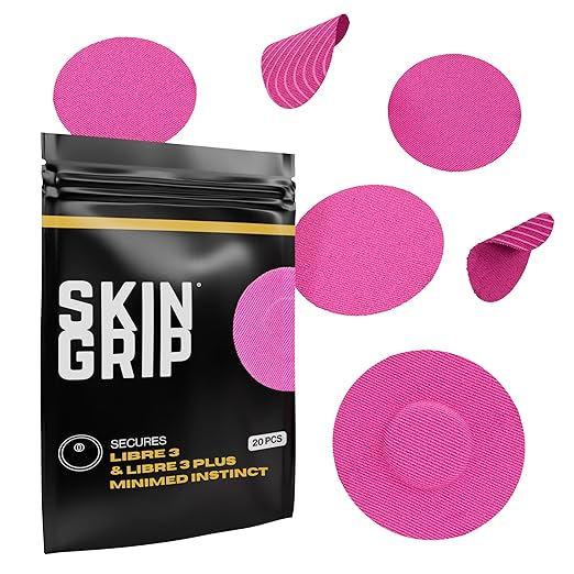 Skin Grip Freestyle Libre 3 Sensor Covers-Waterproof & Sweatproof Adhesive Patches for 10-15 Days (Not for Libre2), Pre-Cut CGM Diabetic Sensors Cover, Compatible with Instinct Sensors- 20 Pack, Pink