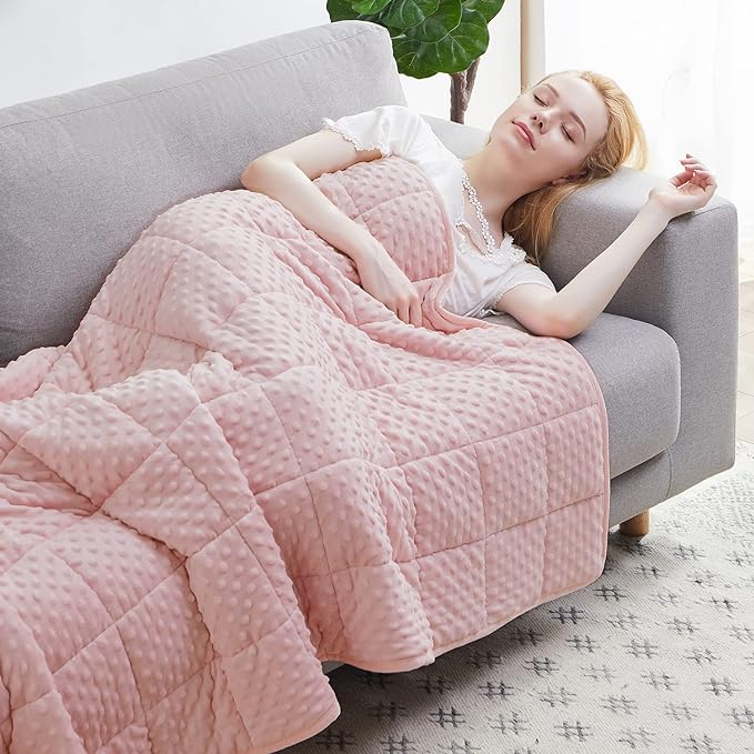 Weighted Blanket Queen 20lbs for Adult(60"×80",Pink) Breathable Soft Minky Weighted Throw Blanket for All Season,Heavy Blanket with Premium Glass Beads