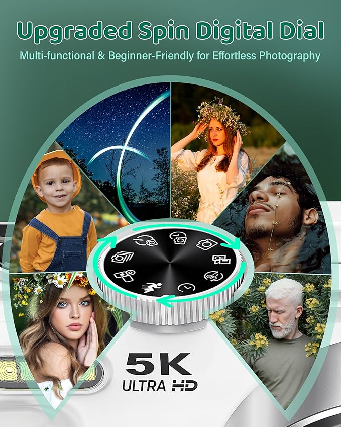 5K Digital Camera - WiFi 75MP Cameras for Photography - UHD Vlogging Camera for YouTube with 3" 180° Flip Screen - Autofocus Compact Video Travel Camara with 18X Zoom, 32GB SD Card, 2 Batteries
