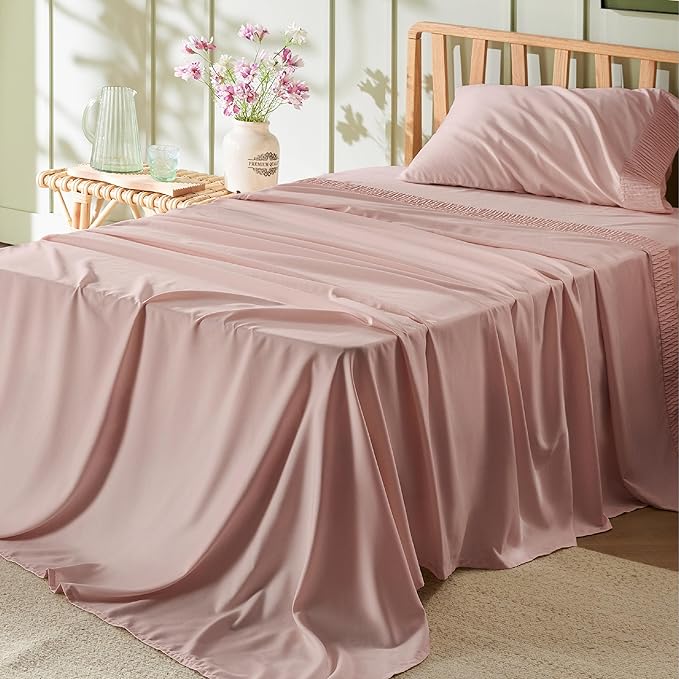 Bedsure Twin Sheets Set - 3 Pieces Soft Cute Twin Bed Sheets - Breathable & Cooling - Hotel Luxury - Easy Care Polyester Microfiber Bedding for Women, Men, Dusty Pink