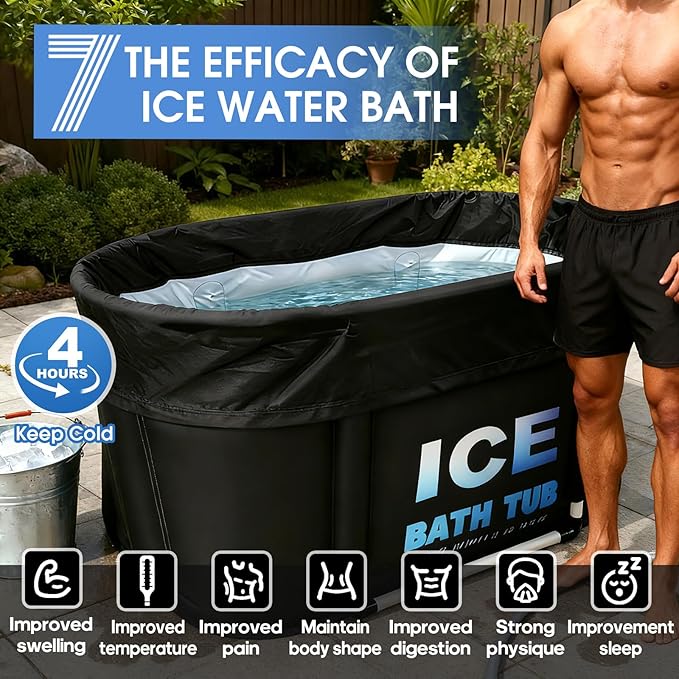 Oval Ice Bath Tub for Athletes with Cover, 130 Gal Capacity Portable Cold Plunge Tub for Recovery and Cold Water Therapy, Ice Baths for Home, Gym, Indoor, Outdoor Use