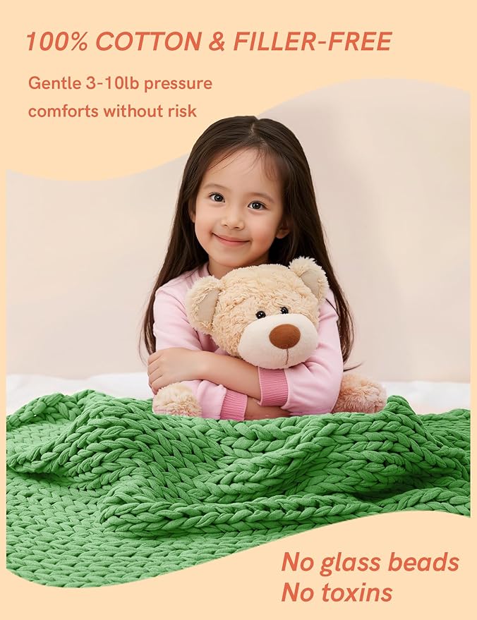 YnM Cooling Weighted Blanket, 100% Cotton Handmade Chunky Knitted Blanket, Weighted Lap, Breathable Heavy Blankets, Machine Washable Throw for Sleep or Home Decor (Green, 40x50 Inch, 7lbs)