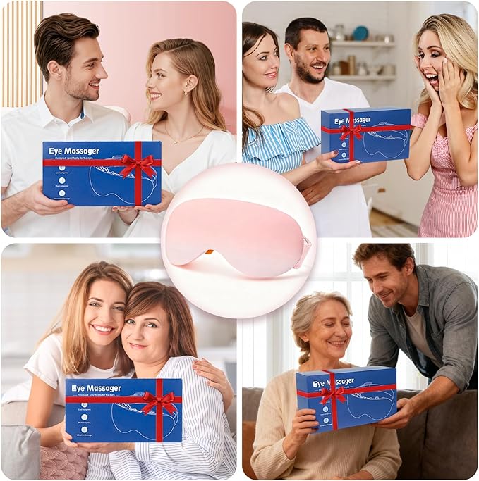 Eye Massager with Heat and Cooling for Migraines – 14 Massage Nodes for Eye Strain Relief, Rechargeable Bluetooth Music, Improve Sleep,Eye Strain Relief, Birthday Gifts for Women and Men(Pink)