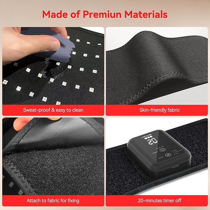 Red Light Belt for Back & Abdomen, Cordless Infrared Light Wrap with Pulse/Vibration Massage & Timer, Relaxing Waist Wrap for Daily Wellness, Gift for Family