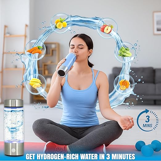 Hydrogen Water Bottle Generator – 3Min Rapid Hydrogenation 1680 PPB, SPE PEM Technology – 420ml Capacity – Portable Rechargeable Ionizer Machine – Health Care Gift for Travel, Sports, Home, Office