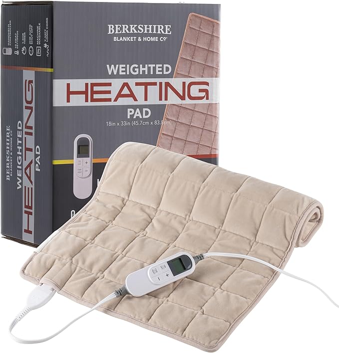 Berkshire Blanket Weighted Heating Pad - 18"x33" Electric Heat Wrap with 10 Heat Settings & Auto Shut Off - Soothing Heat Wrap for Back, Neck, Shoulders, Legs, Abdomen - Machine Washable & Portable