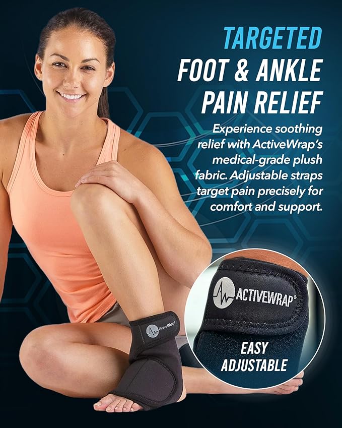 ActiveWrap Foot & Ankle Ice Pack Wrap for Heel, Arch, and Ankle Discomfort, Swelling, Soreness, and Injury Recovery – Reusable Hot & Cold Wrap with Adjustable Compression Straps, Small/Medium