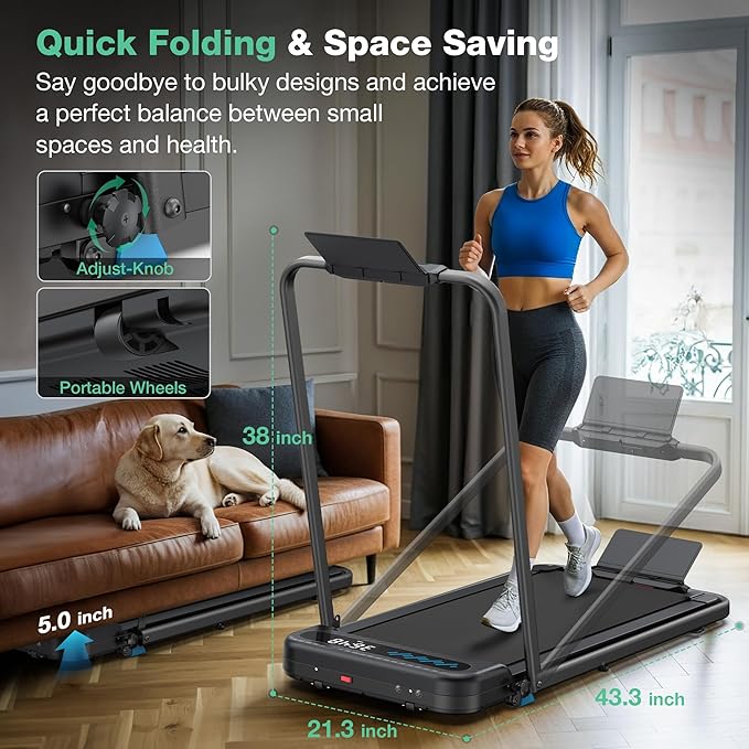 Walking Pad Treadmill with Incline, 6 in 1 Foldable Treadmill Walking Pad with Handle Bar for Home/Office, 3.0HP Compact Under Desk Treadmills, 320LBS Capacity, App, LED Display