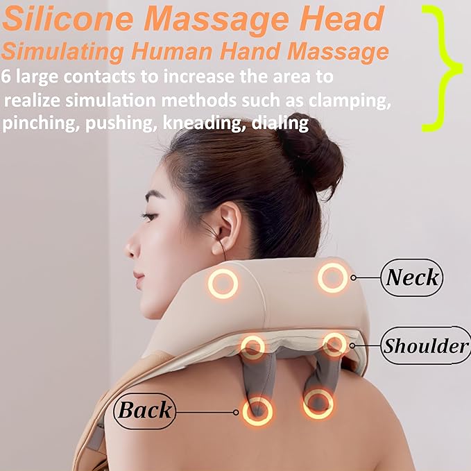 2023 Shiatsu Neck and Shoulder Massager with Soothing Heat, Electric Deep Tissue 3D Kneading Massage Pillow, Simulate Human Hand Grasping and Kneading, for Neck, Back, Shoulder, Foot, Leg, Orange