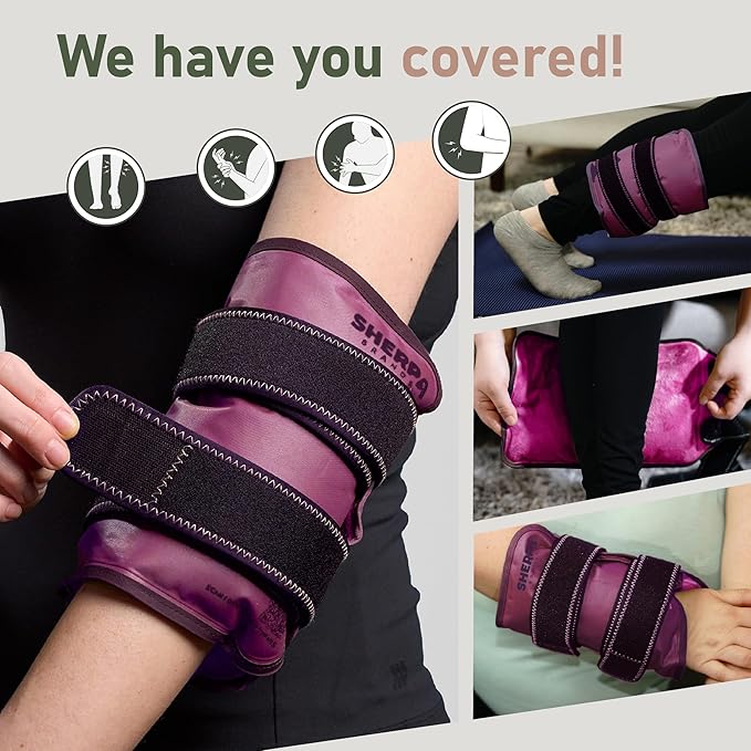 Medium Gel Ice Packs for Injuries Reusable Wrap with Straps - Hot and Cold Pack for Pain Relief, Tennis Elbow, Ankle, Foot, Hand - 8" x 12" - Purple