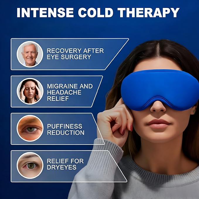 Upgraded Cooling Gel Eye Mask: Full-Eye Contour for Puffy Eyes: Fast Chill Cold Therapy Compress for Dark Circles & Under Eye Bags, Soft Reusable Gel, Adjustable Strap,Eye Care (Blue)