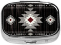 Pill Box-2 Compartment Small Pill Case Square Organizer Case with Mirror Portable Metal Medicine Box Travel Container for Pocket & Purse Women Men(Black Southwestern)