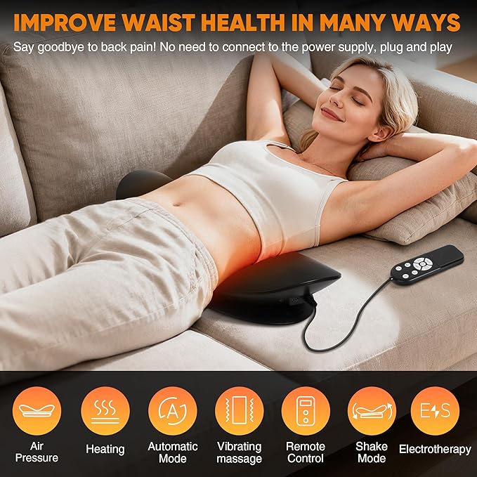 Electric Lumbar Traction Device for Lower Back Pain Relief, Multifunctional Lumbar Stretcher with Dynamic Traction, Red Light Therapy, 8-Level Electrotherapy, 3-Level Thermal Therapy, Vibration