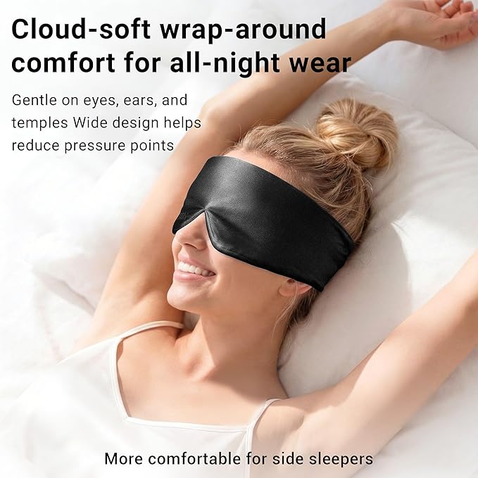 Silk Sleep Mask for Side Sleepers, Eye Mask for Sleeping Women Men, Face-Hugging Padded Eye Cover, 100% 22 Momme Pure Mulberry Silk, Soft Light Blocking Mask for Travel, Naps & Shift Workers (Black)