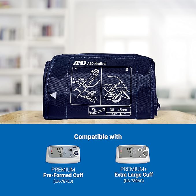 A&D Medical Blood Pressure Monitor Large Cuff Replacement (14.2–17.7"/36–45 cm), Latex-Free Blood Pressure Cuff, UA-281A ISO-Compliant Connector for A&D Medical UA-789AC, UA-787EJ BP Monitors
